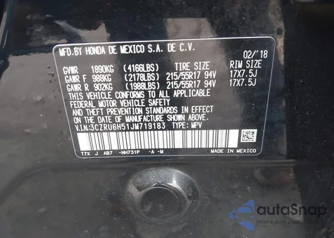 2018 Honda Hr-V Ex из США, поврежденный, VIN 3CZRU6H51JM719183